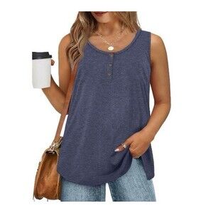Plus Size Women’s Tank Top XL Denim Blue Henley